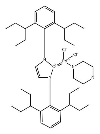 Palladium, [1,3-bis[2,6-bis(1-ethylpropyl)phenyl]-1,3-dihydro-2H-imidazol-2-ylidene]dichloro(morpholine-κN4)-, (SP-4-1)- Struktur