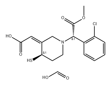 Formic acid, compd. with 1-methyl (αS,3Z,4R)-3-(carboxymethylene)-α-(2-chlorophenyl)-4-mercapto-1-piperidineacetate (1:1), 1801260-45-6, 结构式