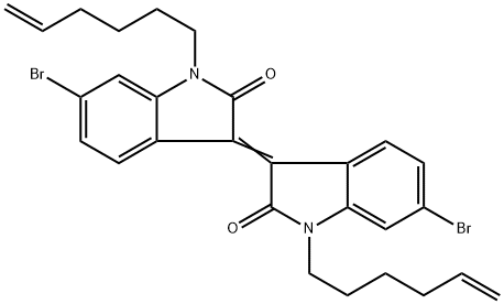 (E) -6,6'-二溴-1,1'-二(己-5-烯-1-基)-1'-,7'-二氢-[3,3'-二吲哚基]-2,2'(1H,3'AH)-二酮,1801544-42-2,结构式