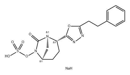 Sulfuric acid, mono[(1R,2S,5R)-7-oxo-2-[5-(2- phenylethyl)-1,3,4-oxadiazol-2-yl]-1,6-diazab icyclo[3.2.1]oct-6-yl] ester, sodium salt (1:1) Struktur