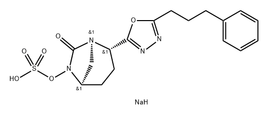 Sulfuric acid, mono[(1R,2S,5R)-7-oxo-2-[5-(3- phenylpropyl)-1,3,4-oxadiazol-2-yl]-1,6-diazab icyclo[3.2.1]oct-6-yl] ester, sodium salt (1:1) 化学構造式