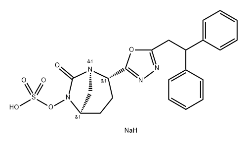 Sulfuric acid, mono[(1R,2S,5R)-2-[5-(2,2- diphenylethyl)-1,3,4-oxadiazol-2-yl]-7-oxo-1,6- diazabicyclo[3.2.1]oct-6-yl] ester, sodium salt (1:1) Struktur