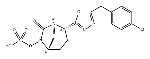 (1R,2S,5R)-2-[5-[(4-Chlorophenyl)methyl]-1,3, 4-oxadiazol-2-yl]-7-oxo-1,6-diazabicyclo[3.2.1] oct-6-yl hydrogen sulfate Structure