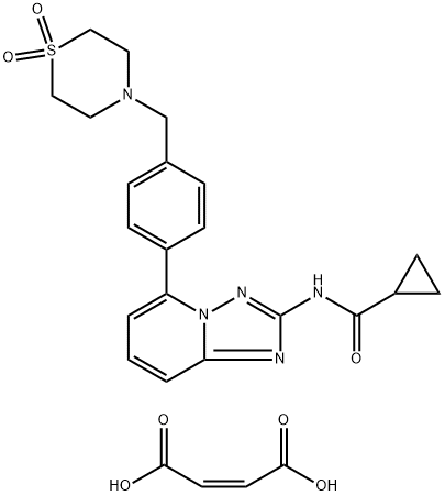 N-[5-[4-[(1,1-二氧代-4-硫代吗啉基)甲基]苯基][1,2,4]三唑并[1,5-A]吡啶-2-基]环丙烷甲酰胺马来酸盐,1802998-75-9,结构式