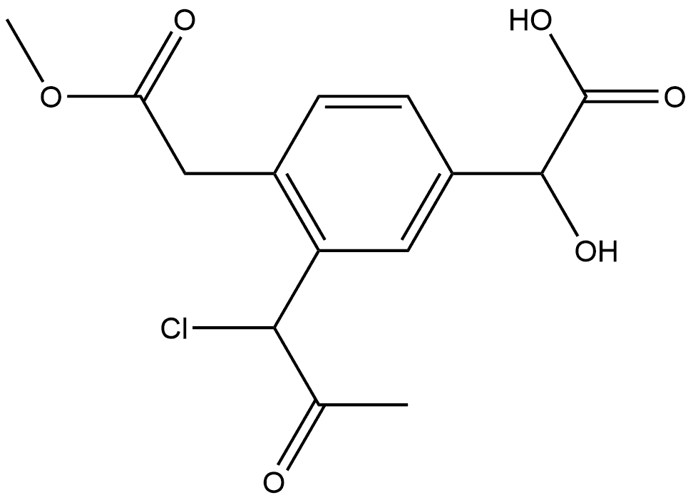Methyl 4-(carboxy(hydroxy)methyl)-2-(1-chloro-2-oxopropyl)phenylacetate Struktur