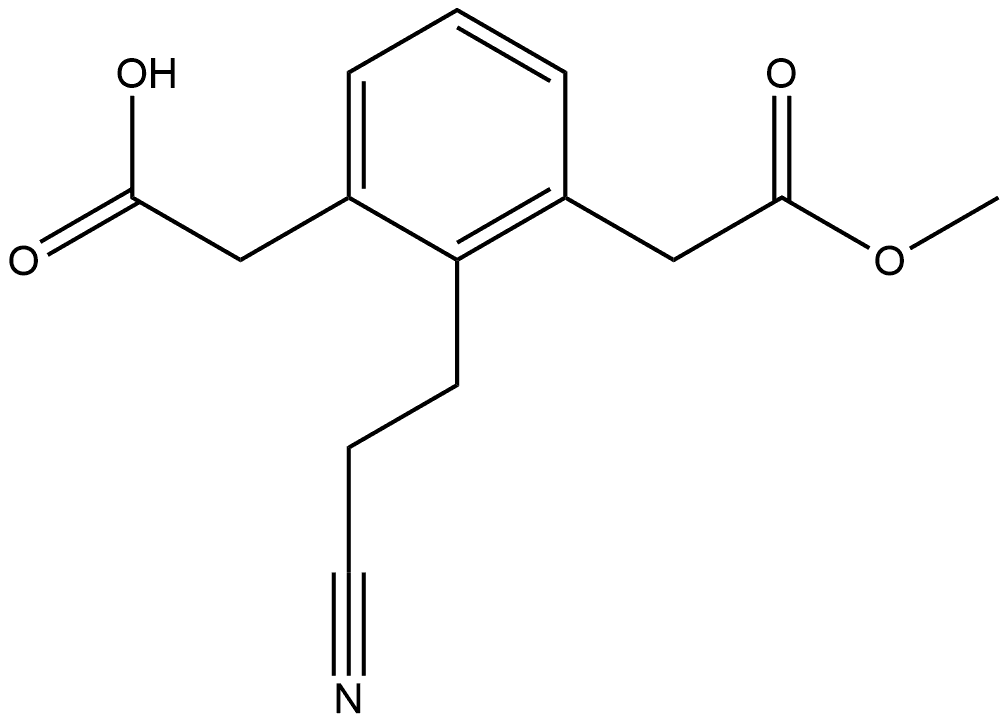 Methyl 3-(carboxymethyl)-2-(2-cyanoethyl)phenylacetate 化学構造式