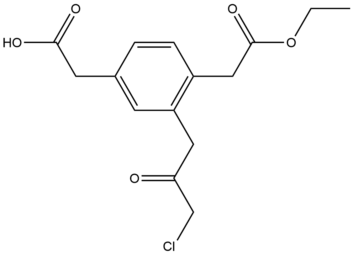 Ethyl 4-(carboxymethyl)-2-(3-chloro-2-oxopropyl)phenylacetate 结构式