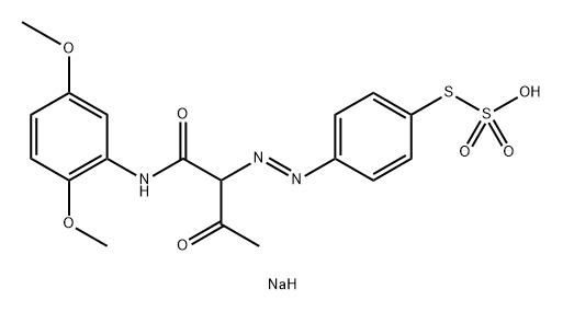 Thiosulfuric acid S-[4-[[1-[[(2,5-dimethoxyphenyl)amino]carbonyl]-2-oxopropyl]azo]phenyl]O-sodium salt Structure