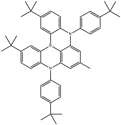 5H,9H-[1,4]Benzazaborino[2,3,4-kl]phenazaborine, 2,12-bis(1,1-dimethylethyl)-5,9-bis[4-(1,1-dimethylethyl)phenyl]-7-methyl- 化学構造式