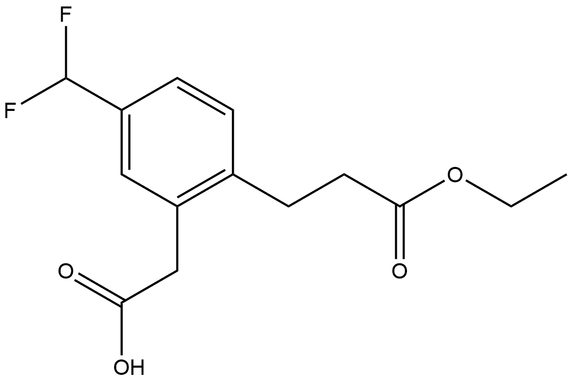 5-(Difluoromethyl)-2-(3-ethoxy-3-oxopropyl)phenylacetic acid 化学構造式