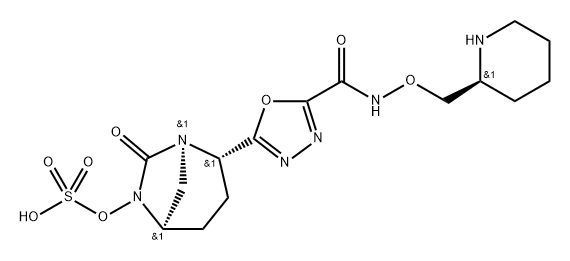 (1R,2S,5R)-7-Oxo-2-[5-[[[(2S)-2-piperidin ylmethoxy]amino]carbonyl]-1,3,4-oxadiazol-2- yl]-1,6-diazabicyclo[3.2.1]oct-6-yl hydrogen sulfate Structure