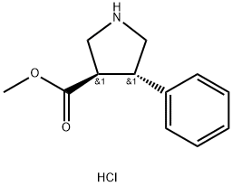 3-Pyrrolidinecarboxylic acid, 4-phenyl-, methyl ester, hydrochloride (1:1), (3R,4S)- 结构式