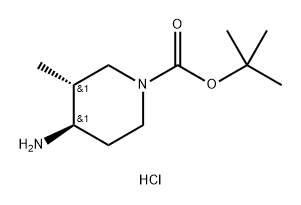 1-Piperidinecarboxylic acid, 4-amino-3-methyl-, 1,1-dimethylethyl ester, hydrochloride (1:1), (3R,4R)- Struktur