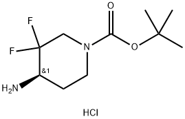 1-Piperidinecarboxylic acid, 4-amino-3,3-difluoro-, 1,1-dimethylethyl ester, hydrochloride (1:2), (4R)- Struktur