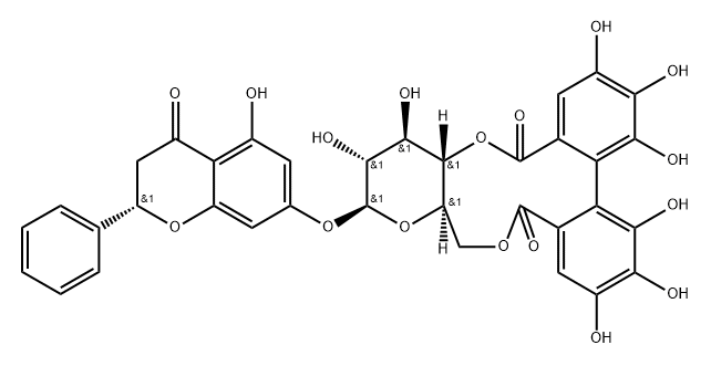 Pinocembrin 7-O-(4'',6''-hexahydroxydiphenoyl)-beta-D-glucose Struktur