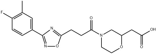 2-(4-(3-(3-(4-fluoro-3-methylphenyl)-1,2,4-oxadiazole-5-yl)propanoyl)Morpholine-2-yl)acetic acid,1833724-45-0,结构式