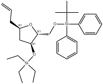 ((2R,3S,5R)-5-allyl-2-(((tert-butyldiphenylsilyl)oxy)methyl)-3-(triethylsilyl)oxy)tetrahydrofuran Struktur