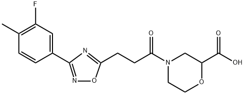 4-(3-(3-(3-fluoro-4-methylphenyl)-1,2,4-oxadiazole-5-yl)propanoyl)Morpholine-2-carboxylic? acid 化学構造式