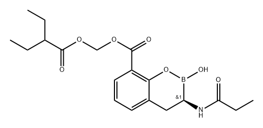 2H-1,2-Benzoxaborin-8-carboxylic acid, 3,4-dihydro-2-hydroxy-3-[(1-oxopropyl)amino]-, (2-ethyl-1-oxobutoxy)methyl ester, (3R)- Struktur