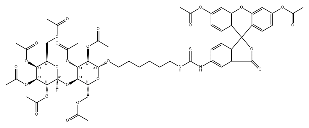 Thiourea, N-3,6-bis(acetyloxy)-3-oxospiroisobenzofuran-1(3H),9-9Hxanthen-5-yl-N-6-2,3,6-tri-O-acetyl-4-O-(2,3,4,6-tetra-O-acetyl-.beta.-D-galactopyranosyl)-.beta.-D-glucopyranosyloxyhexyl-,184293-96-7,结构式