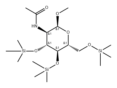 メチル2-(アセチルアミノ)-3-O,4-O,6-O-トリス(トリメチルシリル)-2-デオキシ-α-D-グルコピラノシド 化学構造式