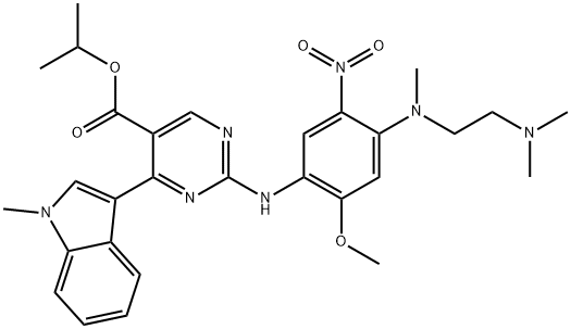 5-Pyrimidinecarboxylic acid, 2-[[4-[[2-(dimethylamino)ethyl]methylamino]-2-methoxy-5-nitrophenyl]amino]-4-(1-methyl-1H-indol-3-yl)-, 1-methylethyl ester|琥珀酸莫博赛替尼中间体