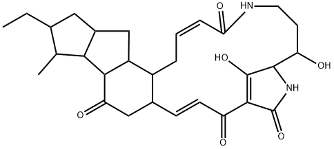 9,12-Metheno-12H-cyclopent[1,2]indeno[4,5-k][1,6]diazacycloheptadecine-4,11,13,17-tetrone, 19-ethyl-1,5,6,7,8,9,10,15a,16,17a,17b,18,19,20,20a,21,21a,21b-octadecahydro-8,22-dihydroxy-18-methyl-, (2Z,14E)- (9CI) Structure