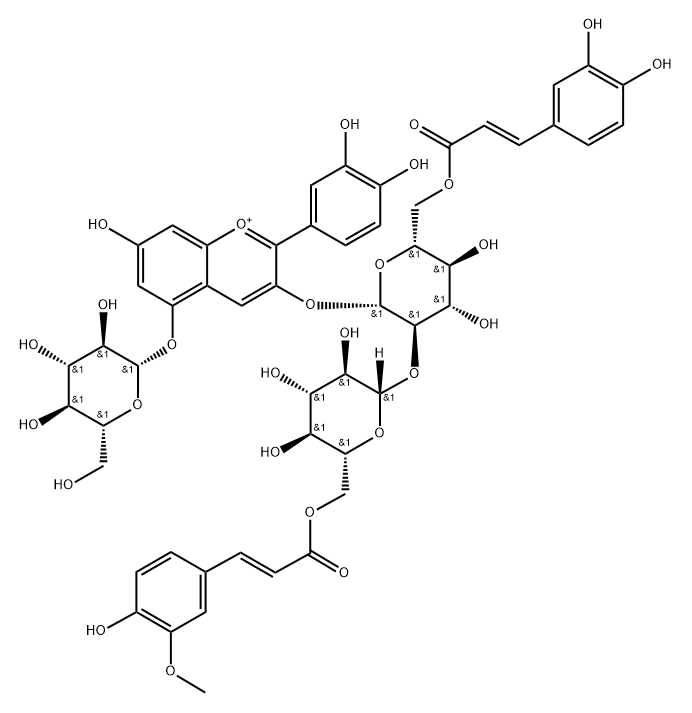 矢车菊素-3-O-[6-O-反式-咖啡酰-(6-O-反式-阿魏酰-2-O-Β-葡萄糖苷)]-Β-葡萄糖苷)-5-O-Β-葡萄糖苷, 185044-13-7, 结构式