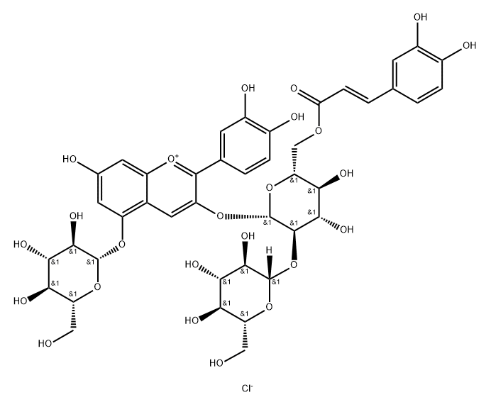 Cyanidin-3-O-(6-O-trans-caffeyl-2-O-β-glucopyranosyl-β-glucopyranoside)-5-O-β-glucopyranoside Structure
