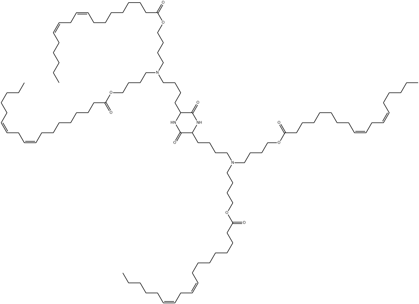 9,12-Octadecadienoic acid (9Z,12Z)-, 1,1',1'',1'''-[(3,6-dioxo-2,5-piperazinediyl)bis(4,1-butanediylnitrilodi-4,1-butanediyl)] ester|OF-C4-DEG-LIN