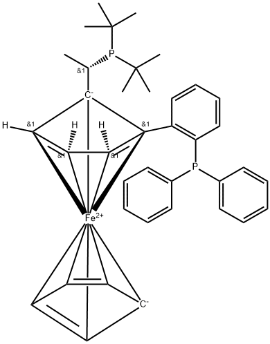 (S)-1-[(S)-1-(二叔丁基膦基)乙基]-2-[2-(二苯基膦基)苯基]二茂铁,1854067-37-0,结构式