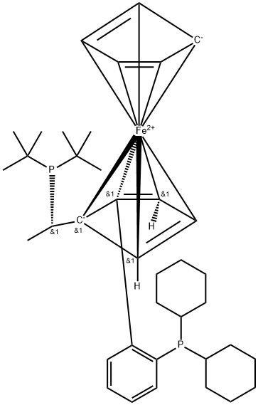 (S)-1-[(S)-1-(二叔丁基膦基)乙基]-2-[2-(二己基己基膦基)苯基]二茂铁, 1854067-58-5, 结构式