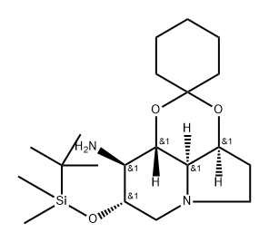 Spirocyclohexane-1,2-1,3dioxino4,5,6-hiindolizin-9-amine, 8-(1,1-dimethylethyl)dimethylsilyloxyoctahydro-, 3aS-(3a.alpha.,8.alpha.,9.beta.,9a.beta.,9b.alpha.)- Structure