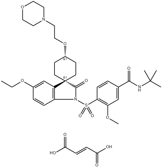 Benzamide, N-(1,1-dimethylethyl)-4-[[cis-5'-ethoxy-4-[2-(4-morpholinyl)ethoxy]-2'-oxospiro[cyclohexane-1,3'-[3H]indol]-1'(2'H)-yl]sulfonyl]-3-methoxy-, (2E)-2-butenedioate (1:1) Structure