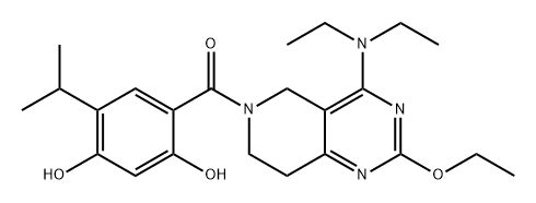 [4-(diethylamino)-2-ethoxy-7,8-
dihydropyrido[4,3-d]pyrimidin-6(5H)-yl][2,4-
dihydroxy-5-(1-methylethyl)phenyl]-Methanone 化学構造式