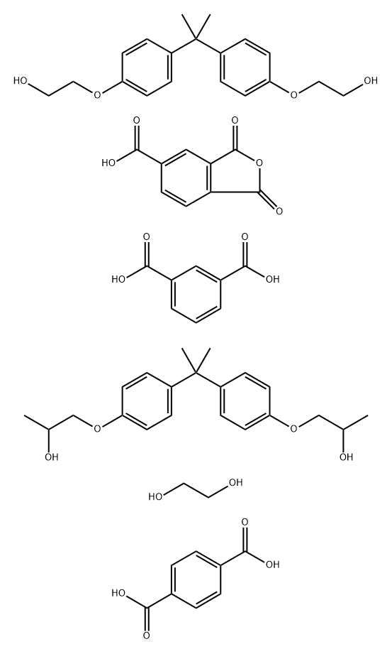 1,3-Benzenedicarboxylic acid polymer with 1,4-benzenedicarboxylic acid, 1,3-dihydro-1,3-dioxo-5-isobenzofurancarboxylic acid, 1,2-ethanediol, 2,2'-[(1-methylethylidene)bis(4,1-phenyleneoxy)]bis[ethanol] and 1,1'-[(1-methylethylidene)bis(4,1-phenyleneoxy)]bis[2-propanol]|