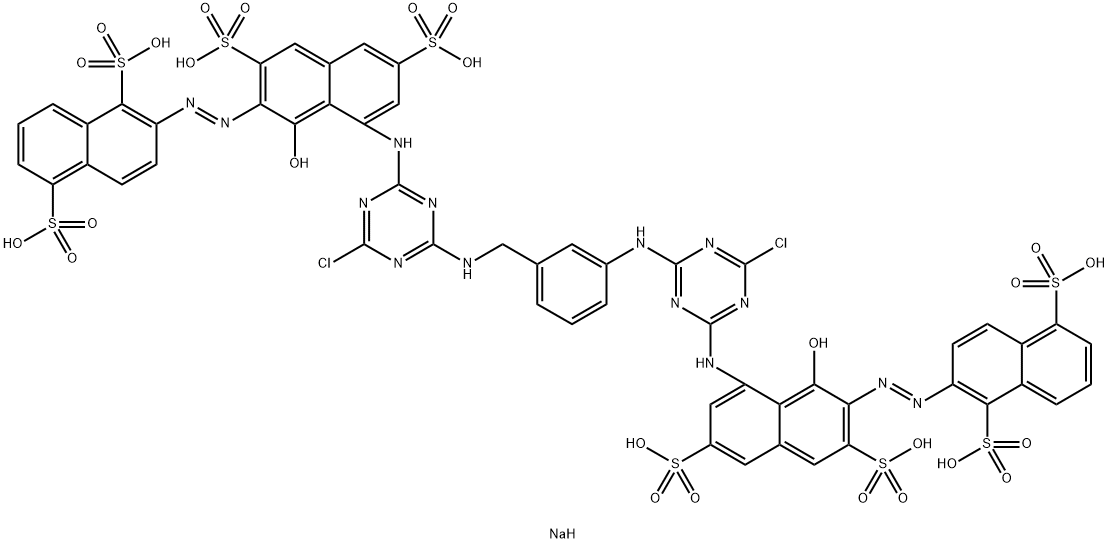 1,5-Naphthalenedisulfonic acid, 2-8-4-chloro-6-3-4-chloro-6-7-(1,5-disulfo-2-naphthalenyl)azo-8-hydroxy-3,6-disulfo-1-naphthalenylamino-1,3,5-triazin-2-ylaminomethylphenylamino-1,3,5-triazin-2-ylamino-1-hydroxy-3,6-disulfo-2-naphthalenylazo-, octasodium s Struktur