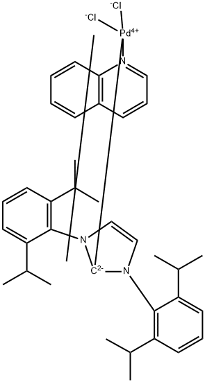 钯，[1,3-双[2,6-双(1-甲基乙基)苯基] -1,3-二氢-2H-咪唑-2-亚甲基]二氯(喹啉)-，(SP-4-1)-, 1872204-31-3, 结构式
