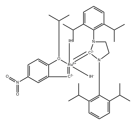 [1,3-双(2,6-二异丙基苯基)咪唑烷-2-亚基)(2-异丙氧基-5-硝基亚苄基)二碘化钌(II),1874265-00-5,结构式