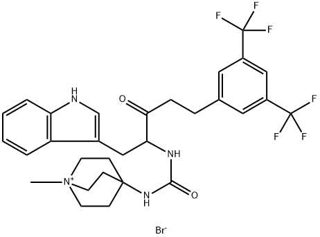 1-Azoniabicyclo[2.2.2]octane, 4-[[[[4-[3,5-bis(trifluoromethyl)phenyl]-1-(1H-indol-3-ylmethyl)-2-oxobutyl]amino]carbonyl]amino]-1-methyl-, bromide (1:1)|化合物 T24359