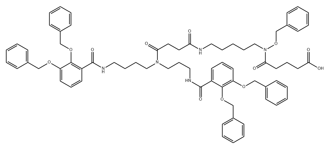 18-(benzyloxy)-7-(3-(2,3-bis(benzyloxy)benzamido)propyl)-1-(2,3-bis(benzyloxy)phenyl)-1,8,11,19-tetraoxo-2,7,12,18-tetraazatricosan-23-oic acid,1883484-63-6,结构式