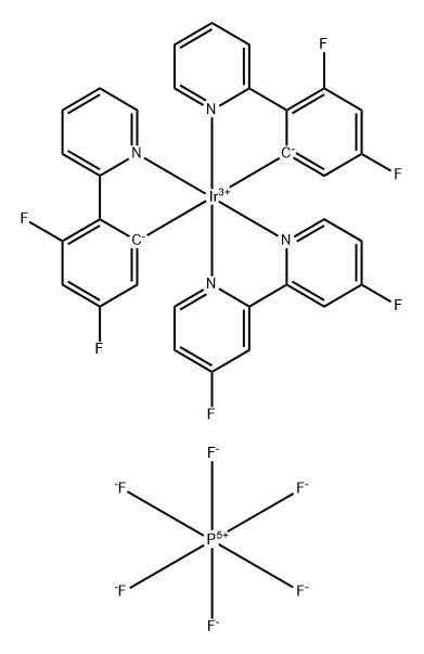 Iridium(1+), (4,4'-difluoro-2,2'-bipyridine-κN1,κN1')bis[3,5-difluoro-2-(2-pyridinyl-κN)phenyl-κC]-, (OC-6-33)-, hexafluorophosphate(1-) (1:1) Structure