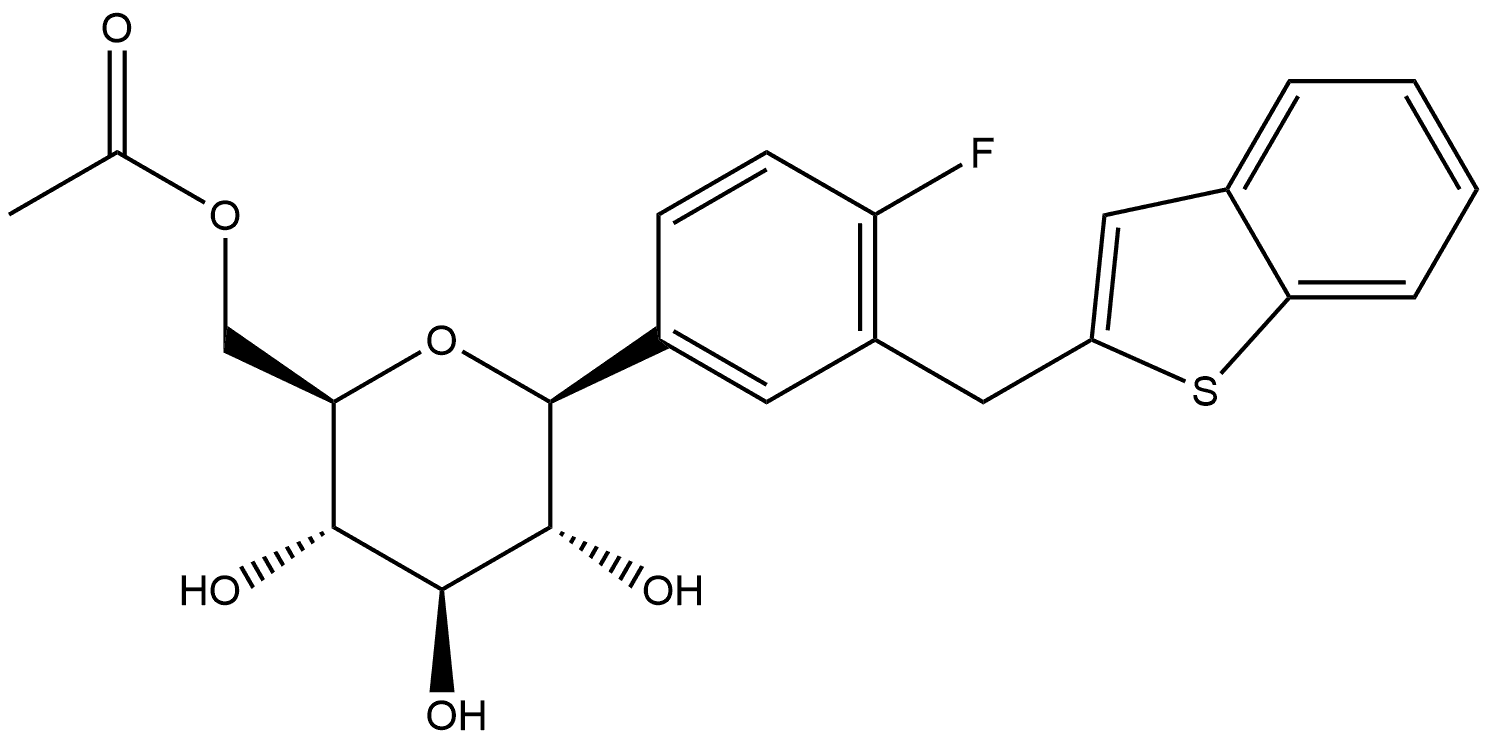 D-Glucitol, 1,5-anhydro-1-C-[3-(benzo[b]thien-2-ylmethyl)-4-fluorophenyl]-, 6-acetate, (1S)- 结构式