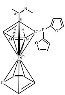 (R)-1-(Difurylphosphino)-2-[(S)-1-(dimethylamino)ethyl] ferrocene Struktur