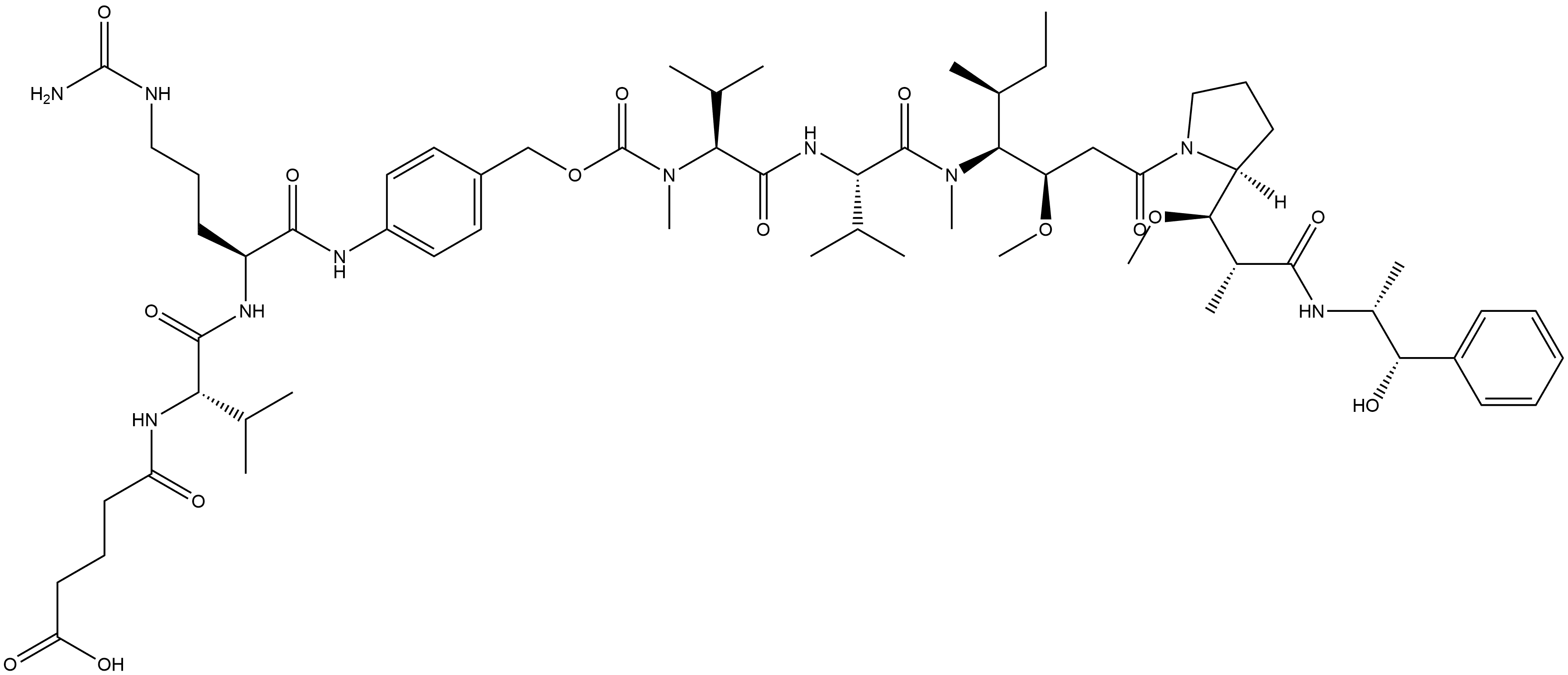 L-Valinamide, N-[[[4-[[N-(4-carboxy-1-oxobutyl)-L-valyl-N5-(aminocarbonyl)-L-ornithyl]amino]phenyl]methoxy]carbonyl]-N-methyl-L-valyl-N-[(1S,2R)-4-[(2S)-2-[(1R,2R)-3-[[(1R,2S)-2-hydroxy-1-methyl-2-phenylethyl]amino]-1-methoxy-2-methyl-3-oxopropyl]-1-pyrrolidinyl]-2-methoxy-1-[(1S)-1-methylpropyl]-4-... 化学構造式