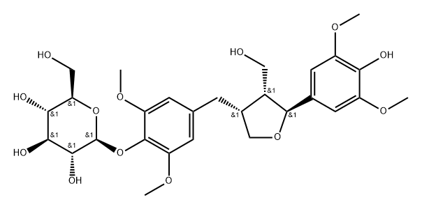 β-D-Glucopyranoside, 2,6-dimethoxy-4-[[(3R,4R,5S)-tetrahydro-5-(4-hydroxy-3,5-dimethoxyphenyl)-4-(hydroxymethyl)-3-furanyl]methyl]phenyl Structure