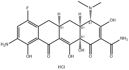 (4S,4aS,5aR,12aS)-9-Amino-4-(dimethylamino)-7-fluoro-1,4,4a,5,5a,6,11,12a-octahydro-3,10,12,12a-tetrahydroxy-1,11-dioxo-2-naphthacenecarboxamide dihydrochloride Struktur