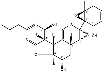 5H-Furo[2,3-h]oxireno[c]-2-benzopyran-5-one, 1a,3b,4,6a,7,8,8a,8b-octahydro-7-hydroxy-4-[(1S,2E)-1-hydroxy-2-methyl-2-hexen-1-yl]-1a-[(1R,2S,6S)-2-hydroxy-6-methyl-7-oxabicyclo[4.1.0]hept-3-en-1-yl]-6a-methyl-, (1aR,3bS,4S,6aS,7S,8aR,8bR)-|小枝顶孢内酯 A