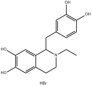 1-(3,4-Dihydroxybenzyl)-2-ethyl-1,2,3,4-tetrahydroisoquinoline-6,7-diol hydrobromide Struktur