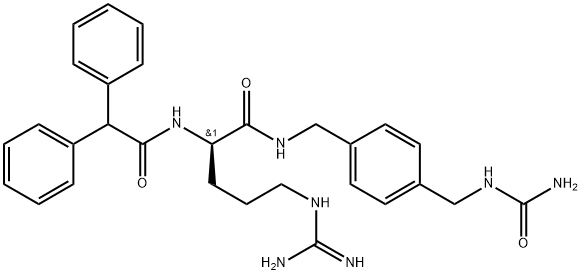 Benzeneacetamide, N-[(1R)-1-[[[[4-[[(aminocarbonyl)amino]methyl]phenyl]methyl]amino]carbonyl]-4-[(aminoiminomethyl)amino]butyl]-α-phenyl- Structure